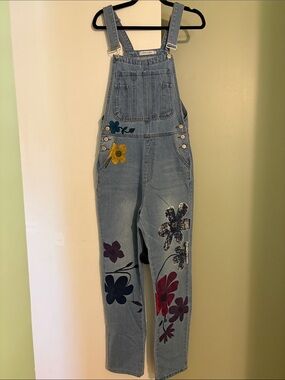 MISSLOOK Light Blue Denim Floral Painted Overalls